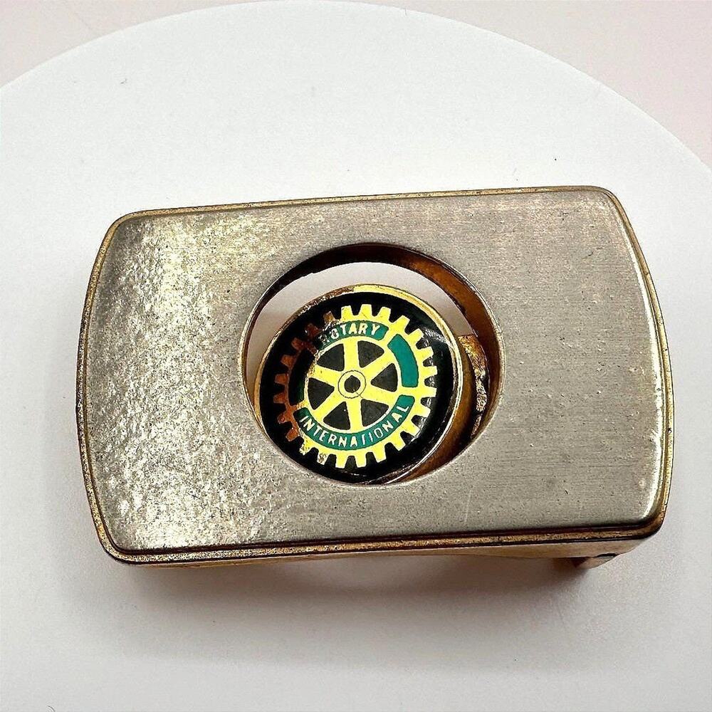 Vintage 80s Rotary International Gold Tone Emblem Clip Belt Buckle Retro Jewelry